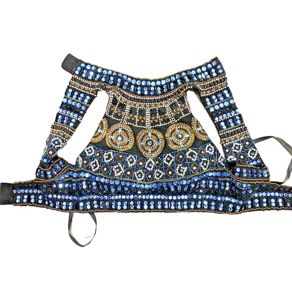 Sherri Hill Size 0 Beaded Cropped Halter Top Bustier Black Blue Gold Crystals - Picture 5 of 7